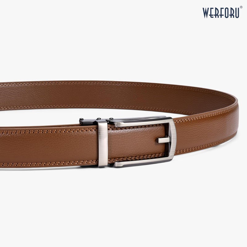 WERFORU Leather Ratchet Dress Belt for Men Perfect Fit Waist Size Up to 50 Inches with Automatic Buckle,04Style 1-Brown,Suit Pant Size 30-44 Inches - Image 5